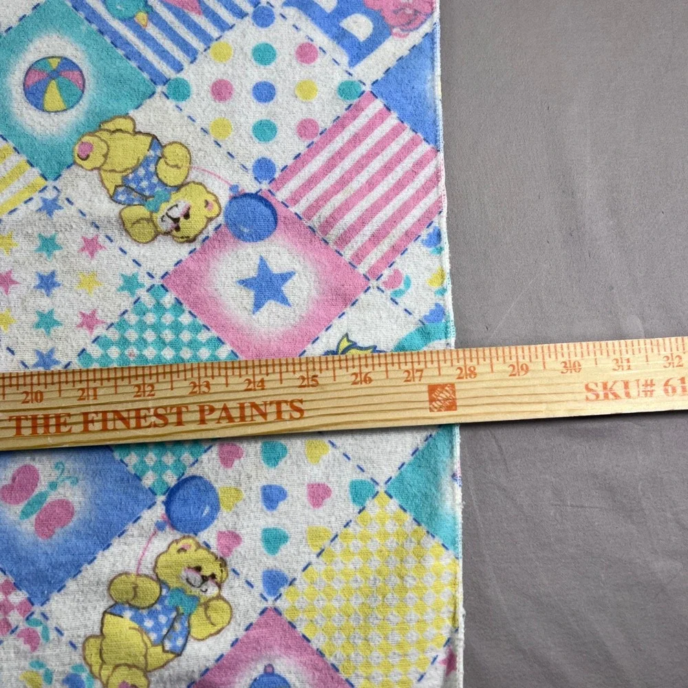 Vintage Riegel Baby Blanket Cotton Flannel Teddy Bear Pastel Patchwork 27x26